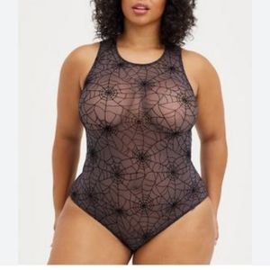 Torrid Black Sheer Spiderweb Bodysuit